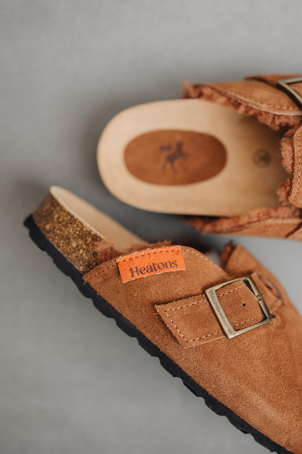 Close up on branded heatons tab and adjustable strap