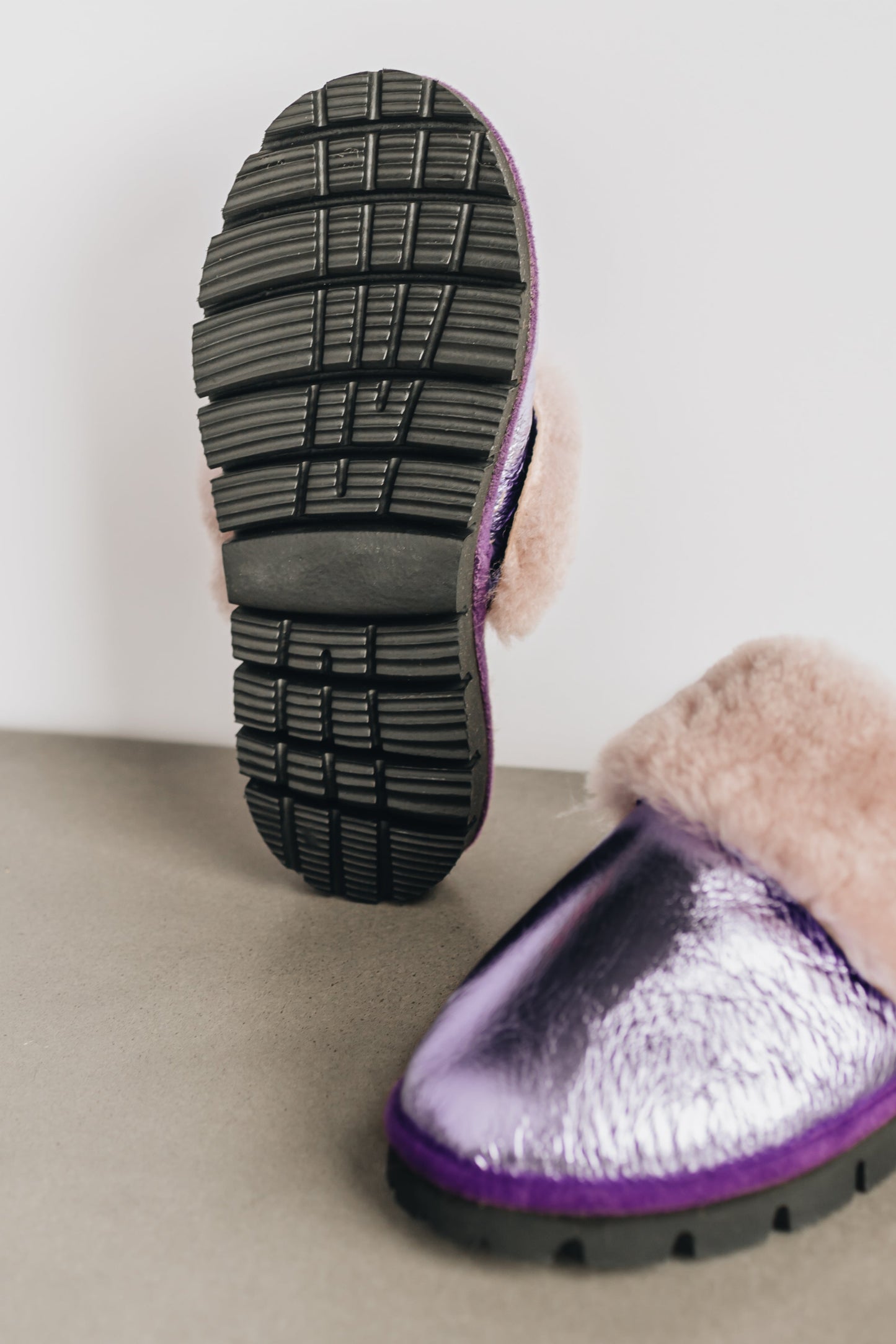 purple shiny slippers