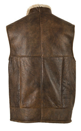 Back view of Men's Sheepskin Gilet. Shows different sections sewn together.