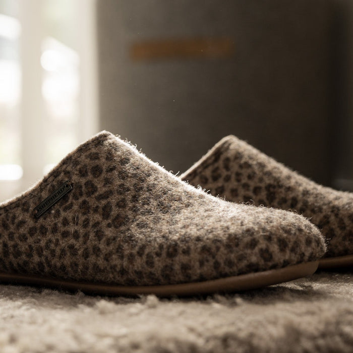 leopard print wool slip on slipper for women by shepherd of sen