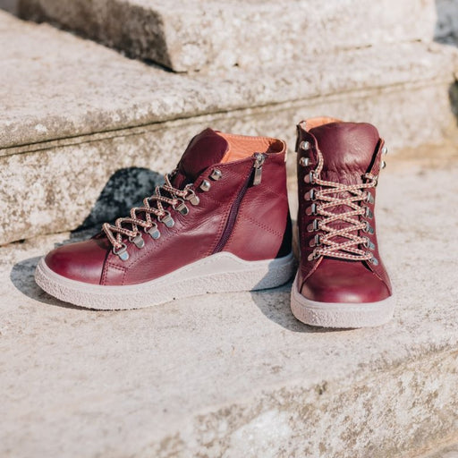 Modern comfort Leather Boots with D ring laces - Burgundy