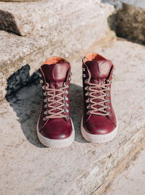 Modern comfort Leather Boots with D ring laces - Burgundy