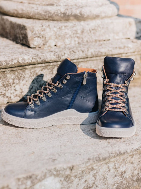 Modern comfort Leather Boots with D ring laces - Navy