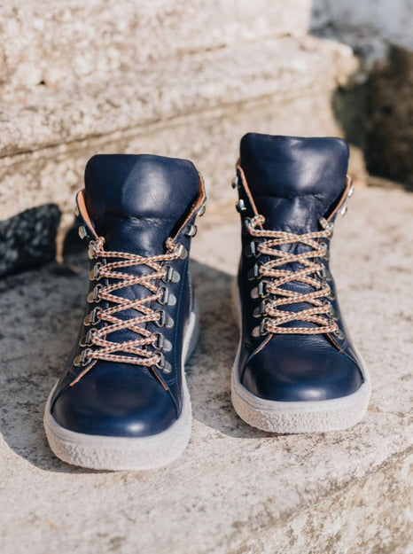 Modern comfort Leather Boots with D ring laces - Navy