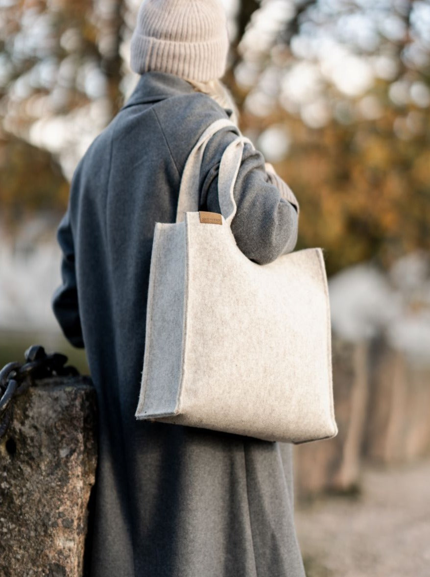 Shepherd of Sweden wool shopper tote bag in creme wool