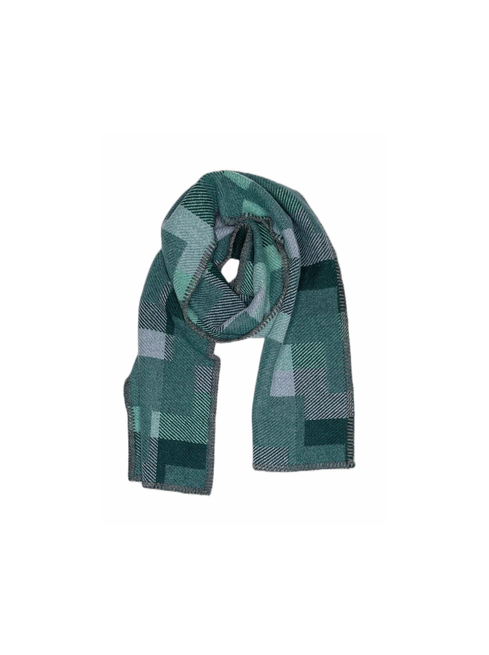 woven wool scarf in forest green colours by salt weave studio