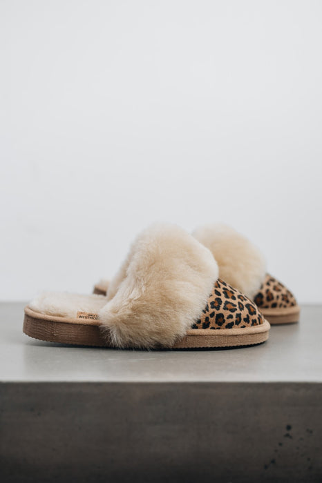 Leopard Print Slipper from Westmorland Sheepskins Made from soft 100% sheepskin