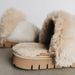 AW22 Veroncia Sheepskin Luxury Napa Vanilla Slippers from Westmorland Sheepskin. Creamy Vanilla Colour Slippers, with Sheepskin cuff and hard wearing brown sole.