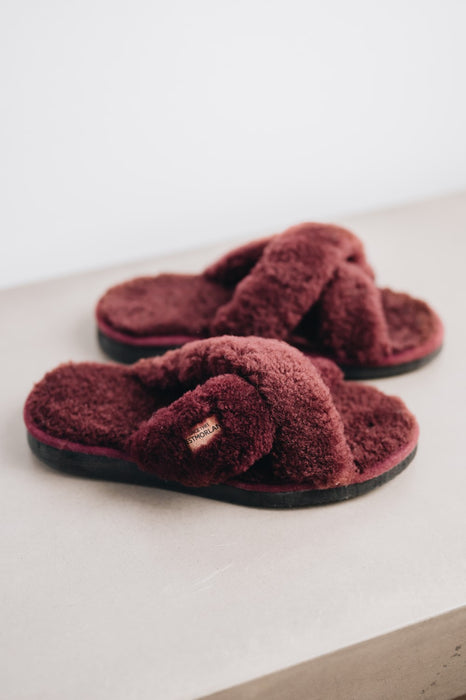 Womens Sheepskin Slipper with sole in  red
