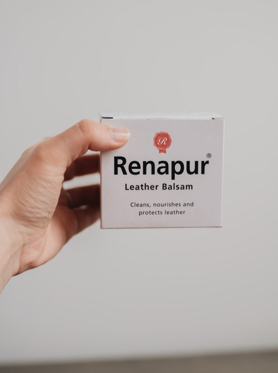 white box with Renapur branding for Leather conditioner balm