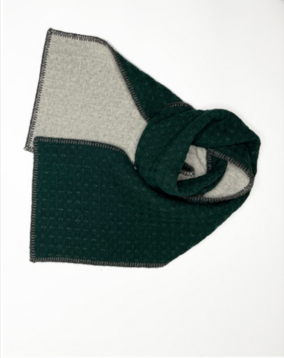 The Titus Scarf, Woven Wool Scarf in Green and Stone White.