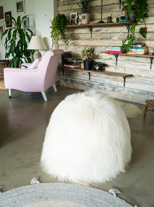 White Full Sheepskin Yoga / Exercise Ball in White.