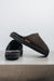 Rear and side views of the brown men's sheepskin mule slipper called Walter.