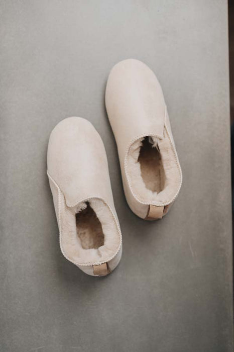 Bird's eye view of Grace - a light soft-soled sheepskin slipper, that is handcrafted in Europe from the highest grade of premium Spanish merino sheepskin.