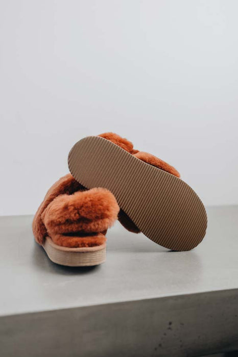 Underside of a Ribbed PVA sole of a pair of sheepskin slippers