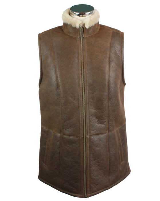 Sheepskin womens gilet Gilly sttyle in Chocolate forest brown with nappa finish