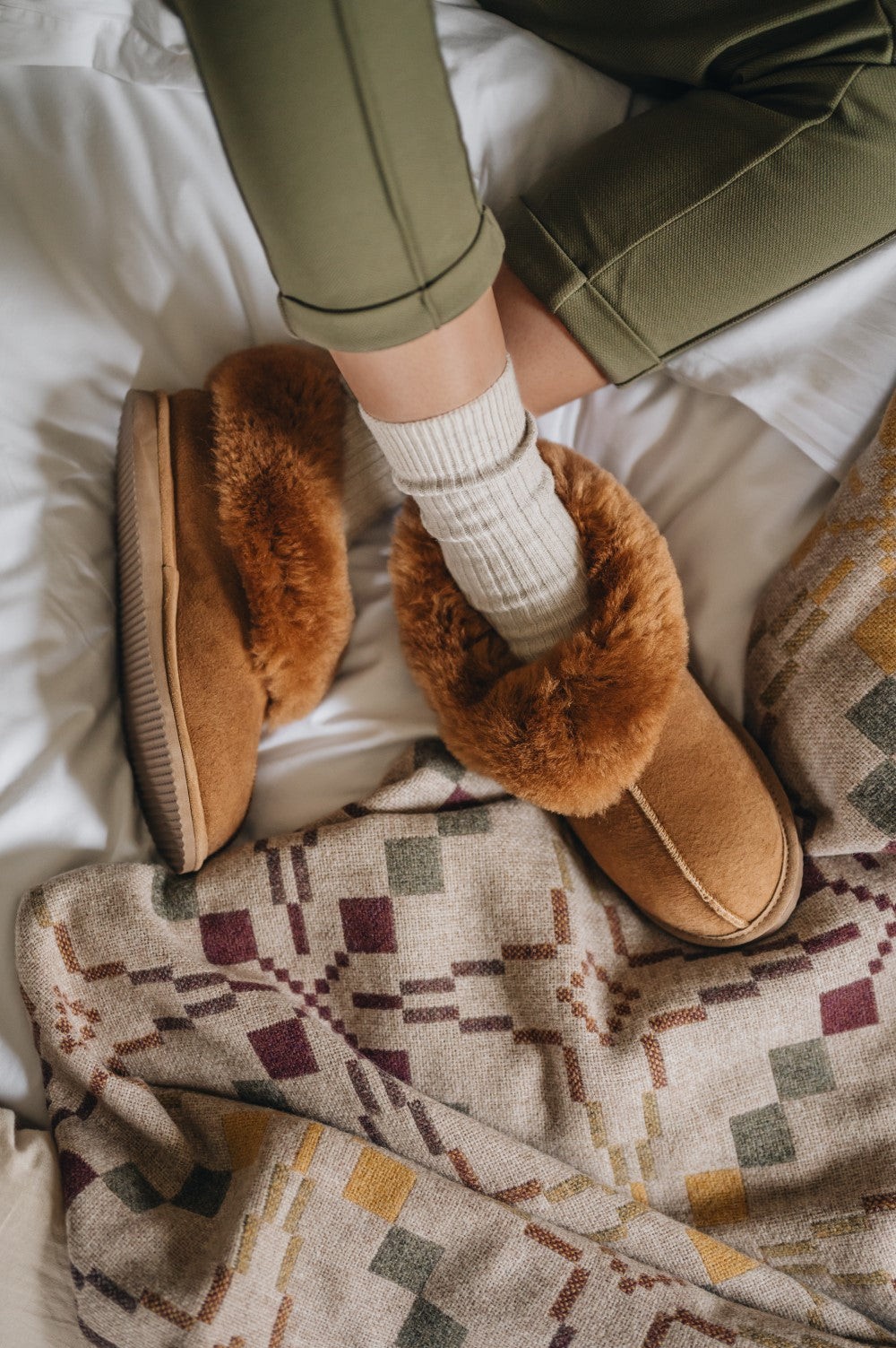 mens sheepskin slipper with hard sole anton in antique cognac by shepherd of sweden