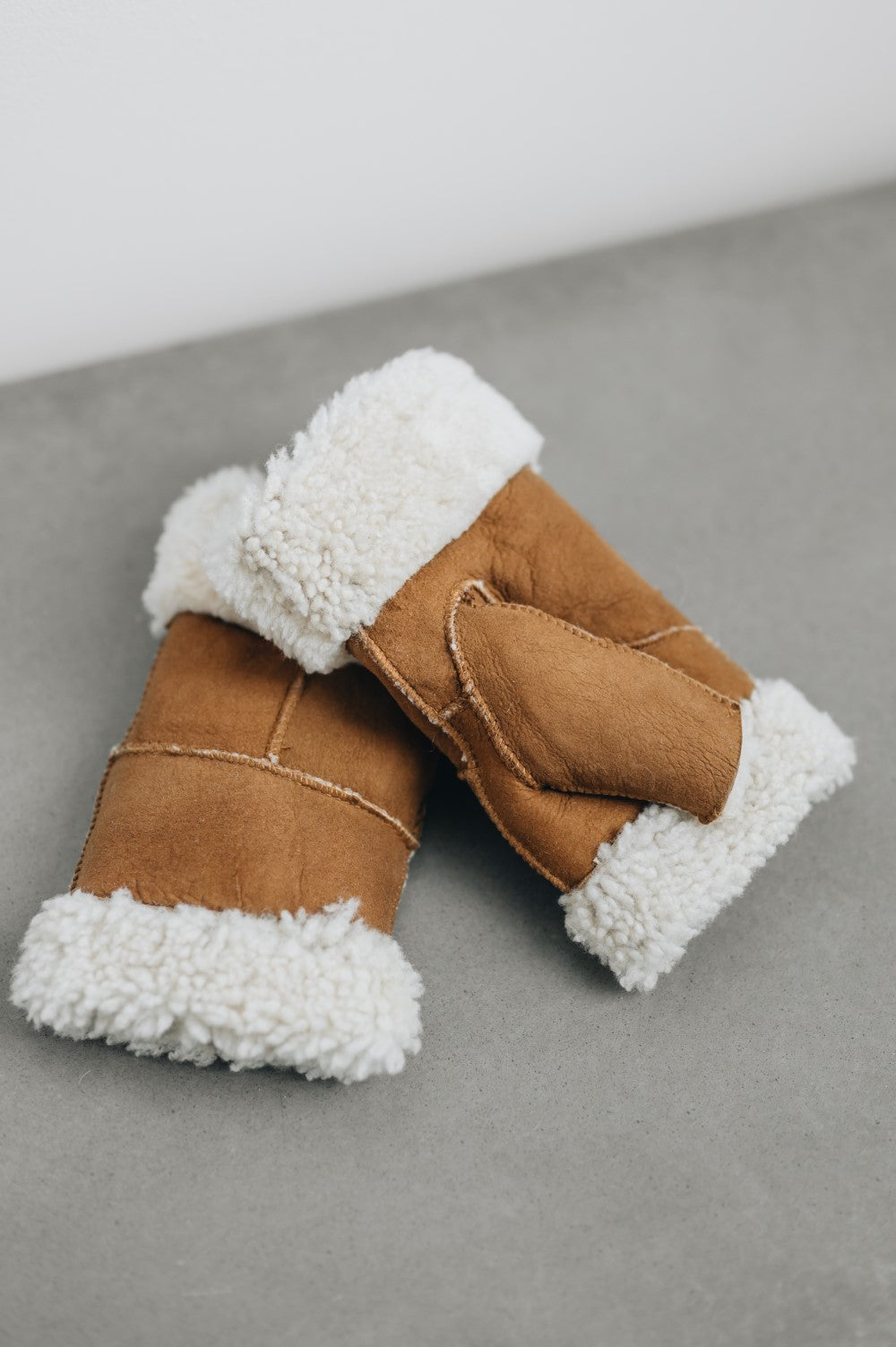 chestnut colour sheepskin fingerless gloves