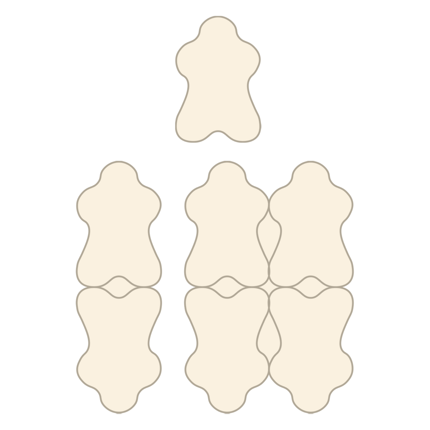digital illustration to show the layout of skins in single, double and quad rugs