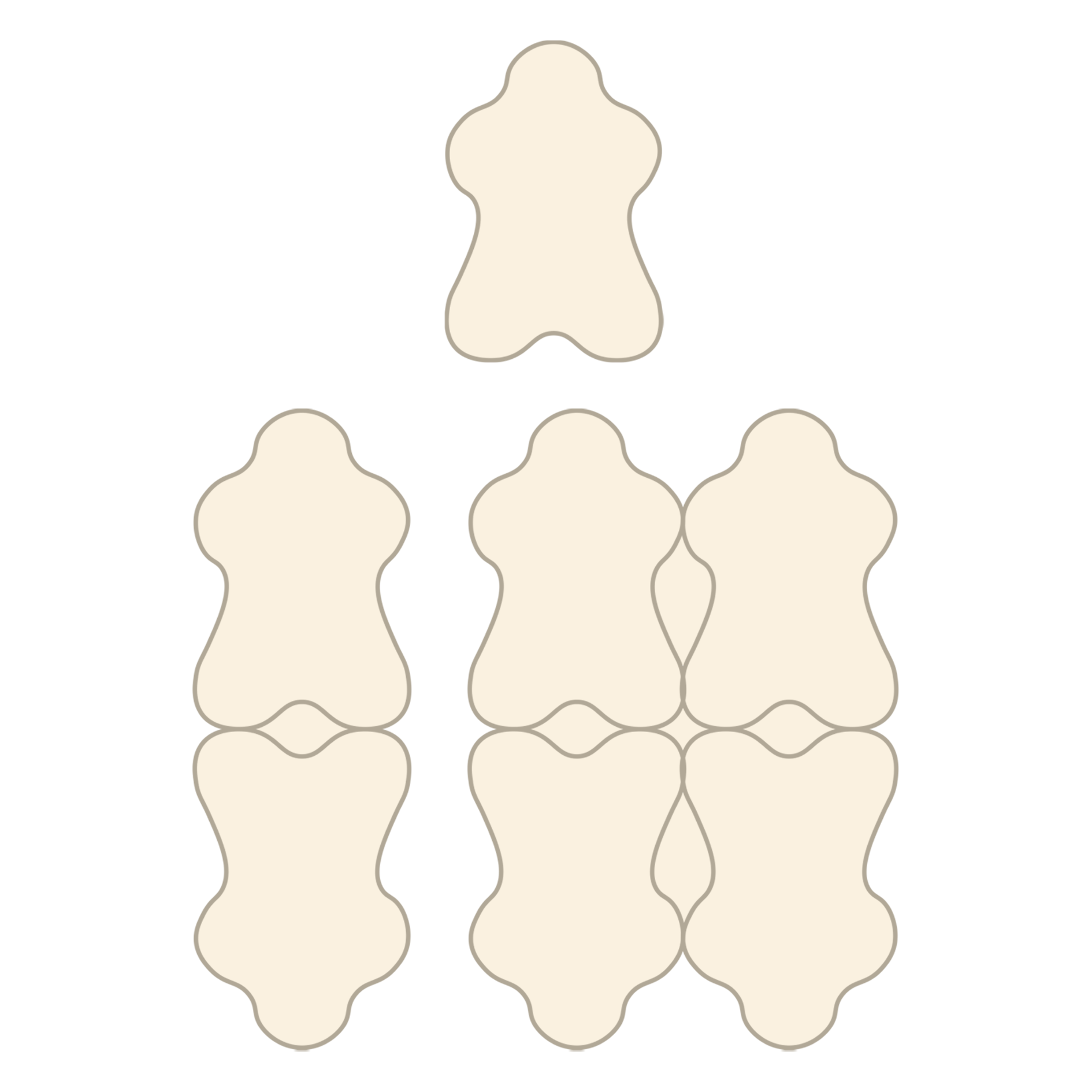 digital illustration to show the layout of skins in single, double and quad rugs