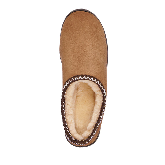 top view of emu australian women's sheepskin slip on sliipper with low back and stitching details 