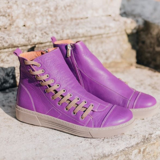Purple leather ladies boots from Safe Step 