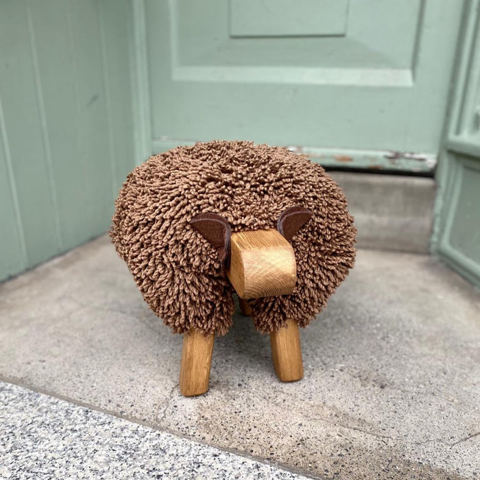 Chocolate Brown and Oak Ewemoo Sheep Shaped Footstool.