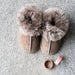 Orla Stone Children's Sheepskin Hard Soled Slippers. A Sheepskin Slipper with a cuff of Stone colour Sheepskin around the ankle, with a hard wearing outer sole.