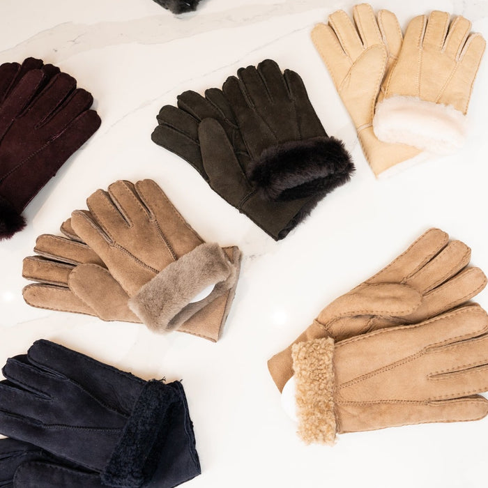 Women's Sheepskin Gloves with turn up cuffs, in different colours.