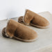 Westmorland Sheepskin Veronica Slider Slippers. Sheepskin Cuffed Taupe Slippers with hard sole and cork branded tag.