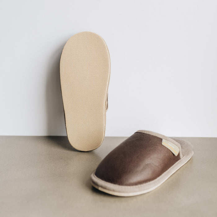 Walnut Brown colour of Huw Slip On Sheepskin Slippers.