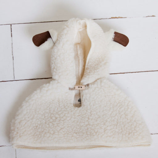 Little Lamb Wool Baby Cape with lamb ears and front toggle.