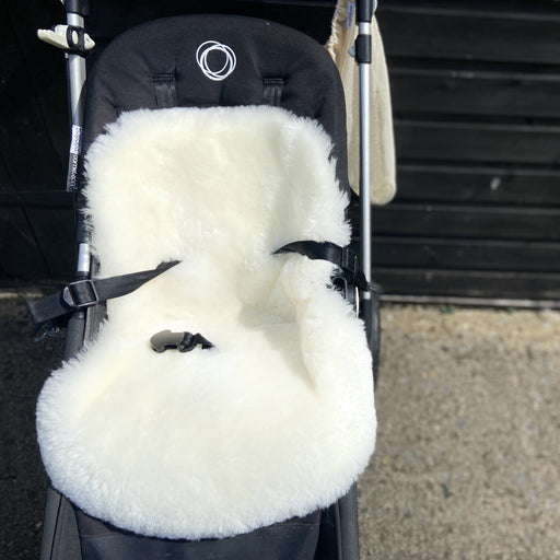 Sheepskin Baby Stroller Liner in White.