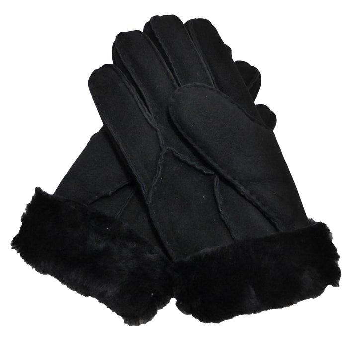 Women's Black Sheepskin Gloves with turn up cuffs.