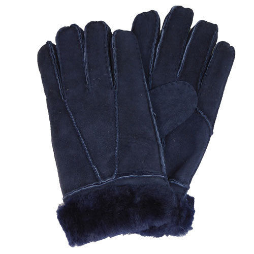 Women's Navy Sheepskin Gloves with turn up cuffs.