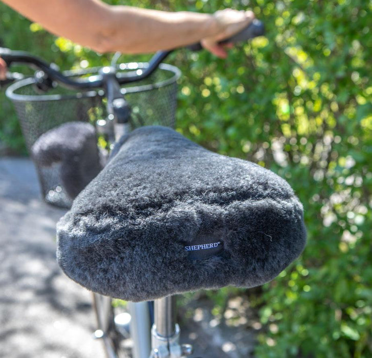 Grey Sheepskin Bike Seat Cover.