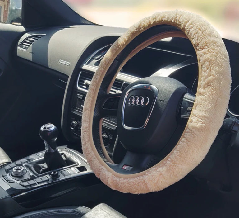 Beige Sheepskin Streeing Wheel Cover.