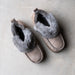 Polished concrete floor with Albina Shepherd of Sweden womens Slippers in stone