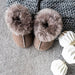 Orla Stone Children's Sheepskin Hard Soled Slippers. A Sheepskin Slipper with a cuff of Stone colour Sheepskin around the ankle, with a hard wearing outer sole.