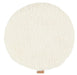 Jill, a white round Sheepskin seat pad, made by Shepherd of Sweden. Small Shepherd branded tag sewn in.