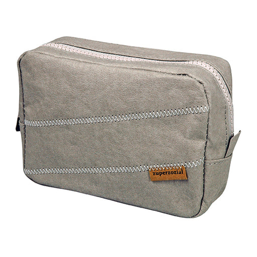 Grey Short Stay Wash/Toiletry Bag from Zuperzozial. A paper material zippable bag for toiletries.