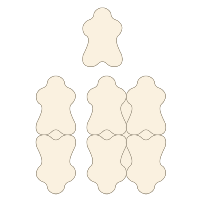 Diagram of Single, Double and quad shape Sheepskin rugs.
